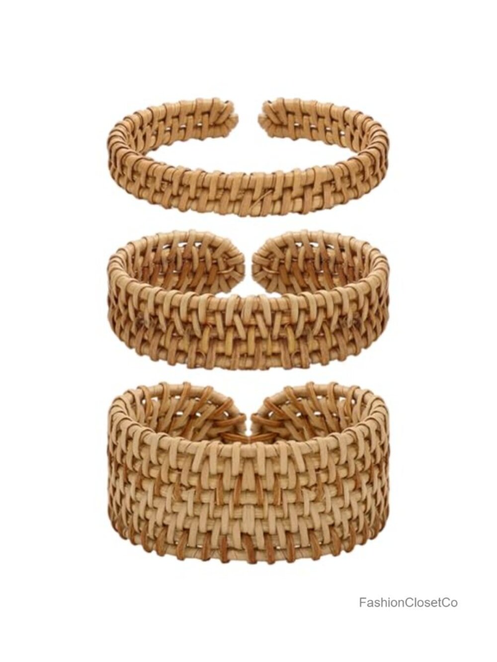 3 Pcs Rattan Bracelet Set Boho Handwoven Wooden Braided Open Cuff Bangle